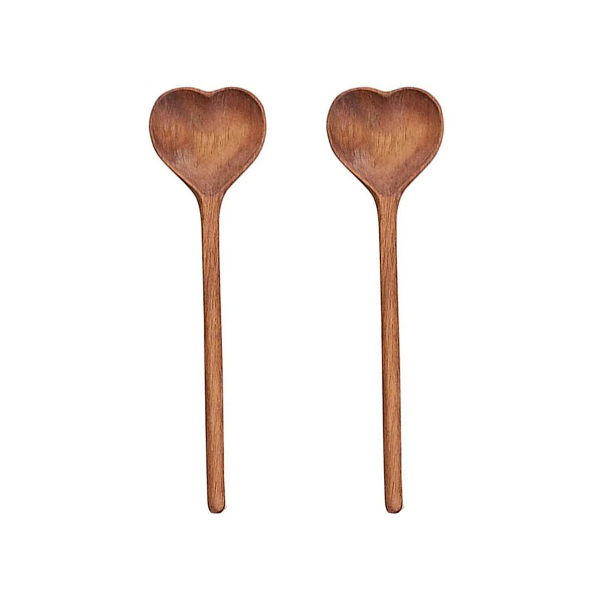 Wooden Heart-Shaped Spoons-Wooden Tea/Coffee Spoons Set (2Pcs)-Small Wooden Spoons for Condiment, Salt, Sugar