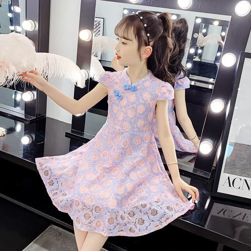 

Girls Summer New Hanfu Princess Dress Cheongsam Girls Party Student Fashion Chinese Style Dress 12 Years Girls Dresses for Kids