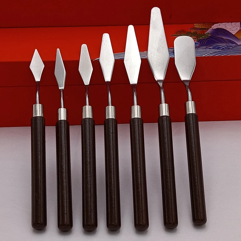3/5/7PCS 수채화 혼합 아트 오일 페인팅 스크레이퍼 세트 나무 스테인리스 스틸 구아슈 페인트 색소 혼합 나이프 핸드 툴