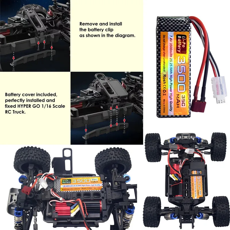 Batterie LiPo 7.4V 1500mAh pour RC Voiture Camion, Lot de 1 à 3 avec Chargeur