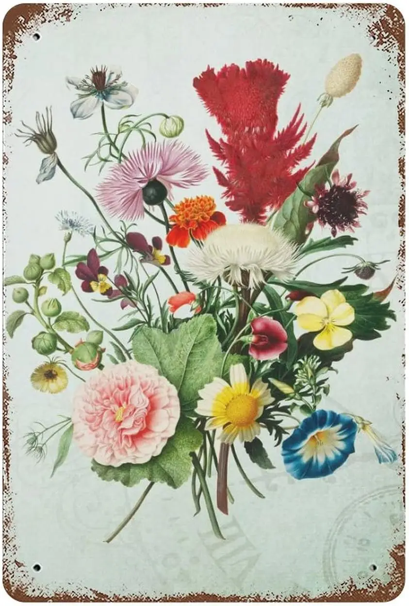 

Винтажный цветочный букет из алюминия с логотипом, весенний цветок для фермерского дома, настенное украшение, бытовой жестяной логотип