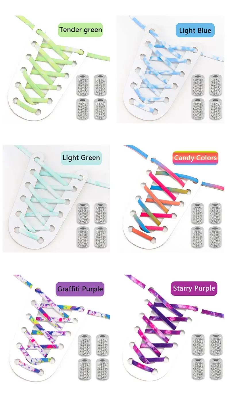 Elastic Round Printed Shoe Laces Diamond Metal Buckle No Tie Shoelaces Without Ties Shoelace for Sneakers Woman Man Shoestrings