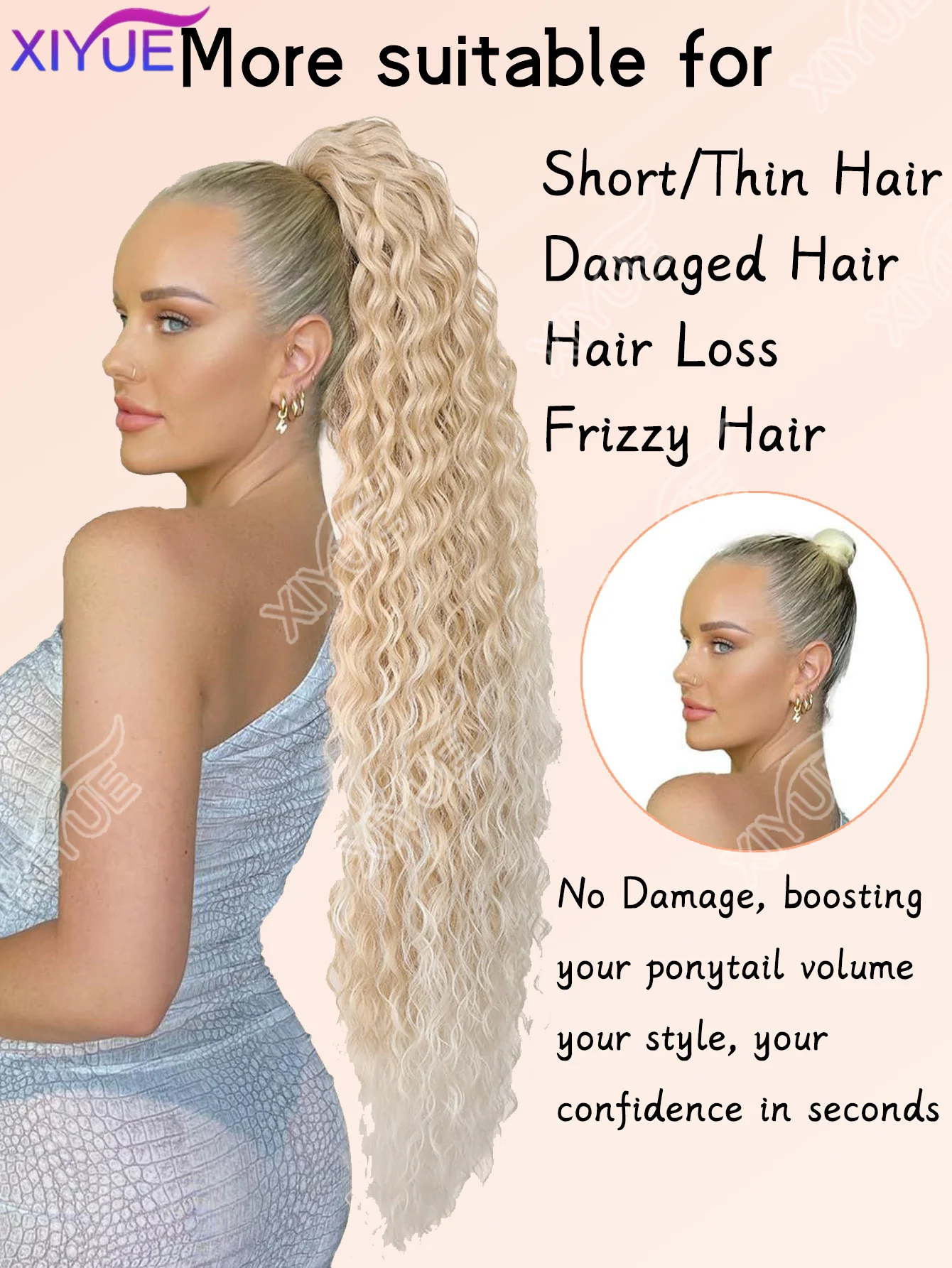 XY 36inch Synthetic Corn Wavy Long Ponytail Hair Extension wig Kinky Curly Thick Clip In Drawstring Ponytail On Hair accessory