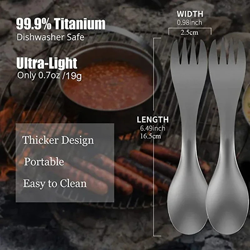 Camping cutlery portable tableware portable cutlery titanium tableware Ultra-light Titanium Spoon 2 In 1 Fork Spoon Outdoor Camping Picnic Tableware EDC Survival Tool