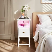Table basse, table de chevet, table d'appoint, table à thé, avec une tiroir, avec éclairage LED, prise européenne, 60x30x62cm, pour salon, chambre à coucher, bureau. 5
