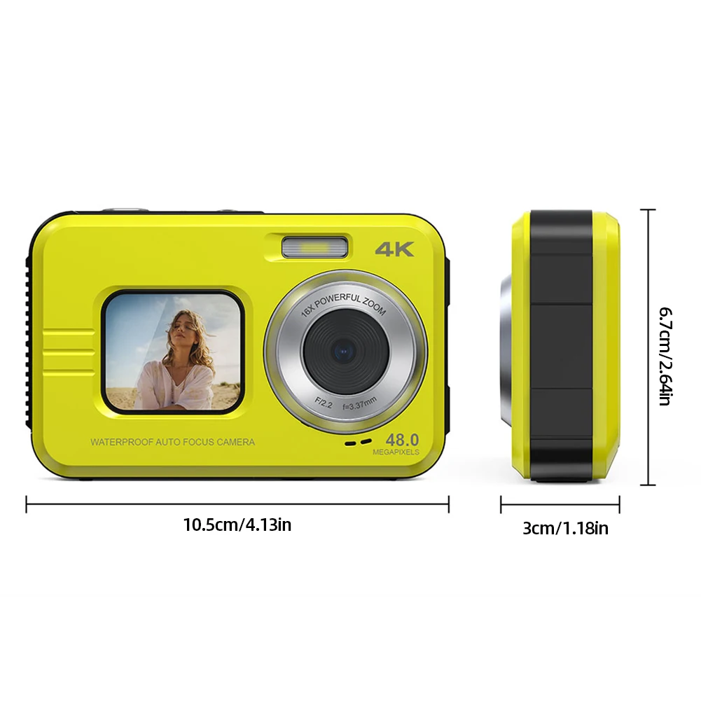 48 MP 방수 4K 고화질 카메라 2.7K 비디오 카메라 야외 스포츠 디지털 카메라용 듀얼 스크린 16X 줌