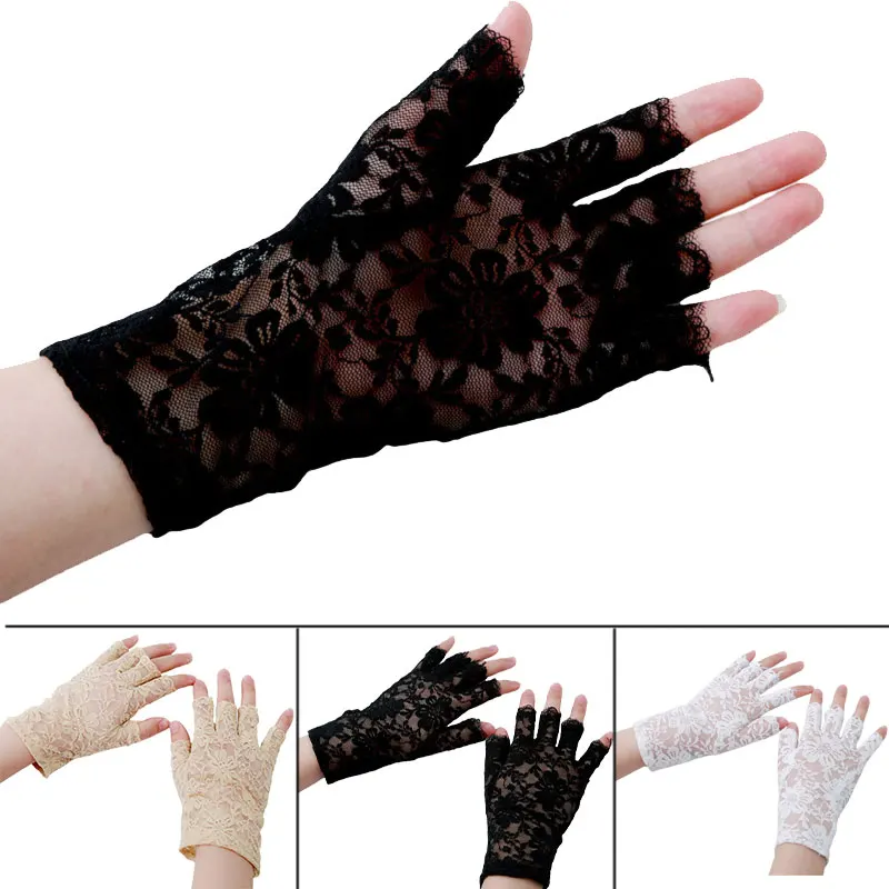 

Hot Sale Sailor Dance Fingerless Womens Sexy Lace Gloves Mittens For Bride Ladies Half Finger Fishnet Gloves Mitten Handschoenen