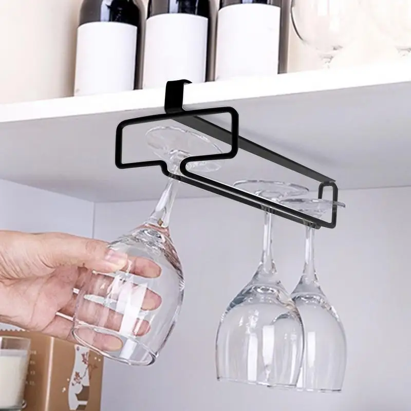 Hanging Punch-free Wine Glass Holder Household Under Cabinet Champagne Glass Storage Rack Shelf Kitchen Multi-purpose Organizer
