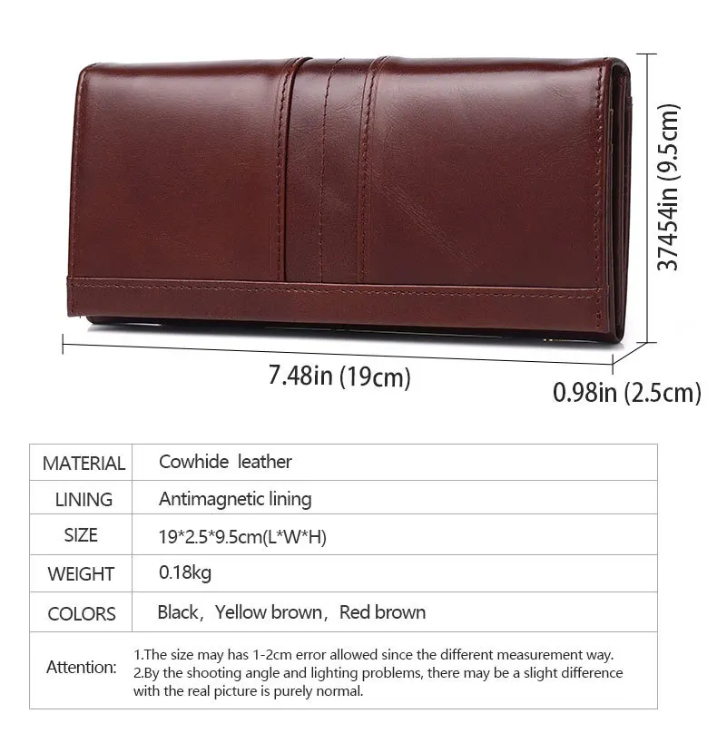 RFID Genuine Leather Men's Long Wallet First Layer Cowhide Leather Large Capacity Clutch Slim Card Holder Purse Wallet 6