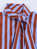 Nouvelle Blouse Chic pour Femme, Style Festival de Musique, Coupe Ample, Rayée, avec Nœud, Simple Boutonnage, Décontractée 5