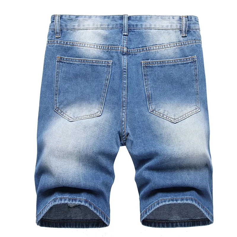 Men Short Jean Denim Pants Ripped Distressed Knee Length Middle Waist Holes Causual Fashional Bleached Scratched Shorts 11B19