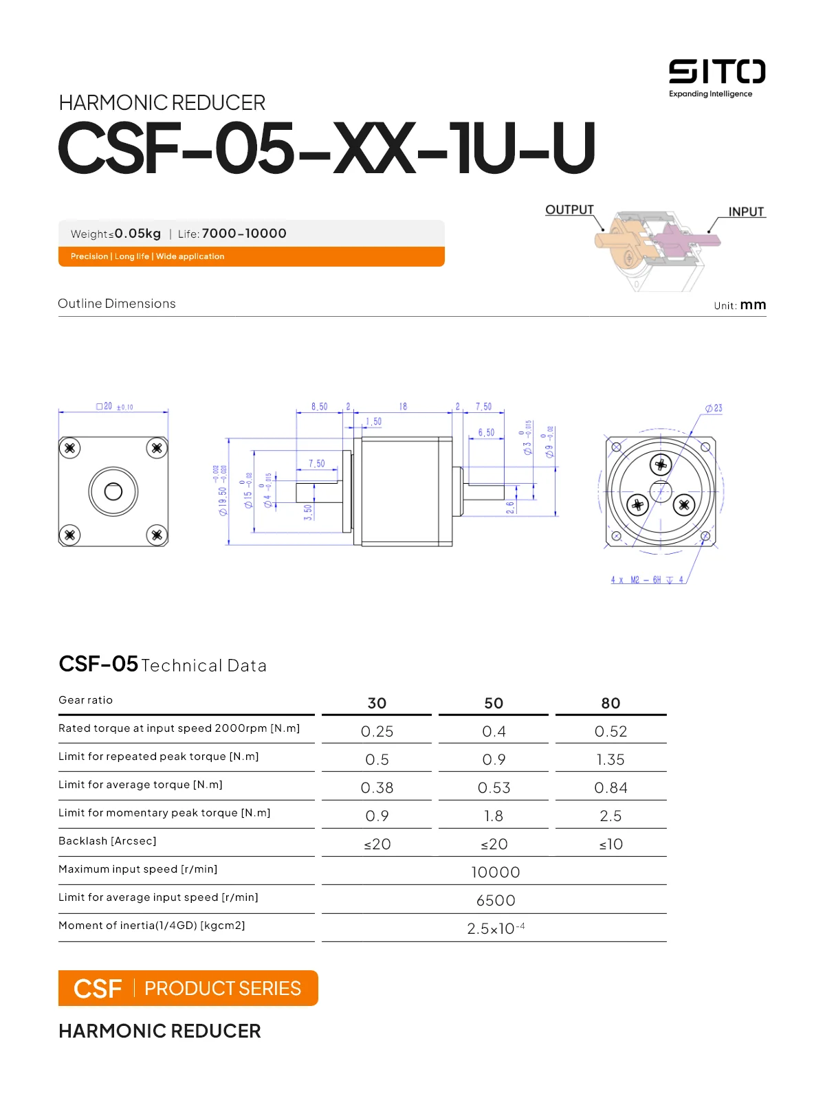 Description Picture 2 of itemSito CSF05 Micro Step-down Gearbox Compact Servo Motor Speed Reduction 50:1 Industrial Harmonic Reducer for Robot Finger