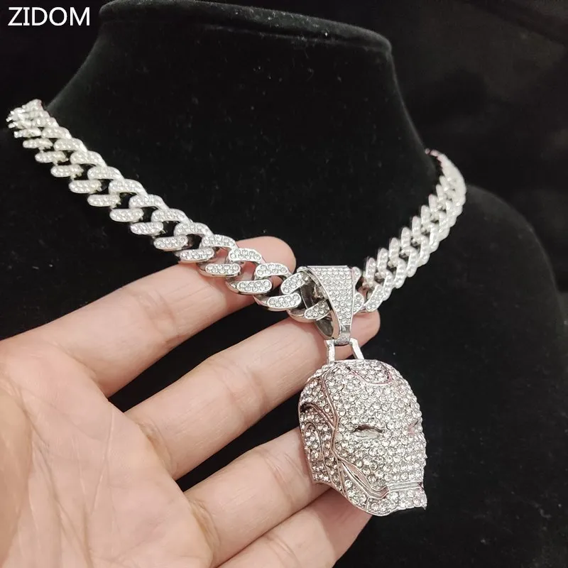 Men Women Hip Hop Hero Figure Pendant Necklace With 13mm Crystal Cuban