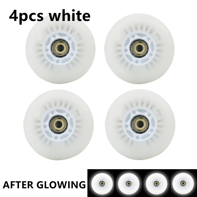 4pcs Inline Skates Tyres White Flash Inline Skate Wheels LED Roller Wheels 60/62/64/68/70/72/76//80/90/100/110/125mm Speed Skates Accessories