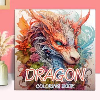 1PC Dragon Coloring Book 20 Pages Adult Picture Book with Animals Drawings Creative Inspirational Stress Relief Relaxation 1