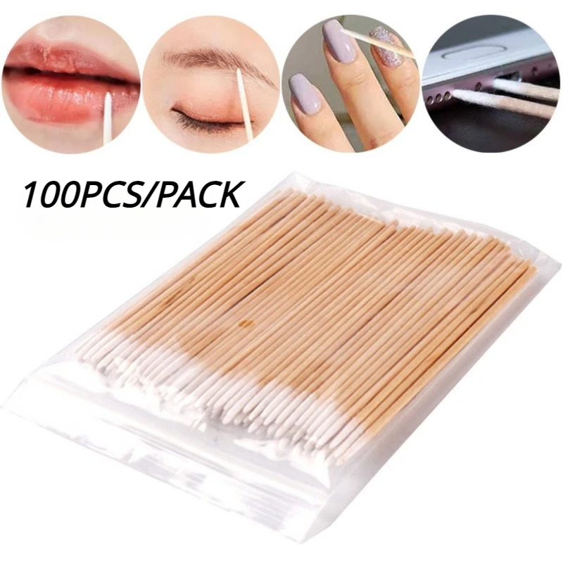 100PCS/PACK Disposable Ultra Small Cotton Swab Makeup Cotton Swab Eyelash Extender Removal Tool Ear Nose Care Gap Cleaning Tool