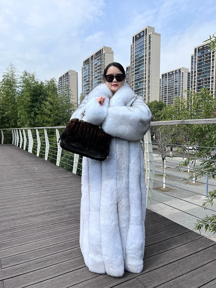 women luxury fur coat real fox fur longer coat bigger size natural blue fox fur trench coat oversize laides fox jacket