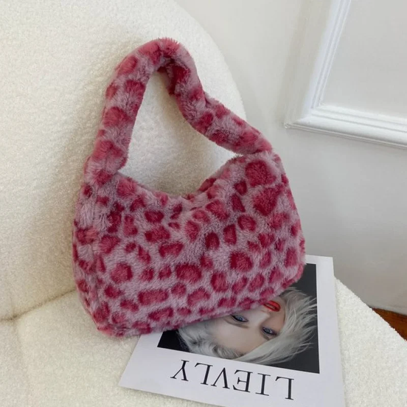 New Fashion Armpit Single Shoulder Bag Chic Spicy Girl Leopard Print Ins Women's Fluffy Bag Trendy