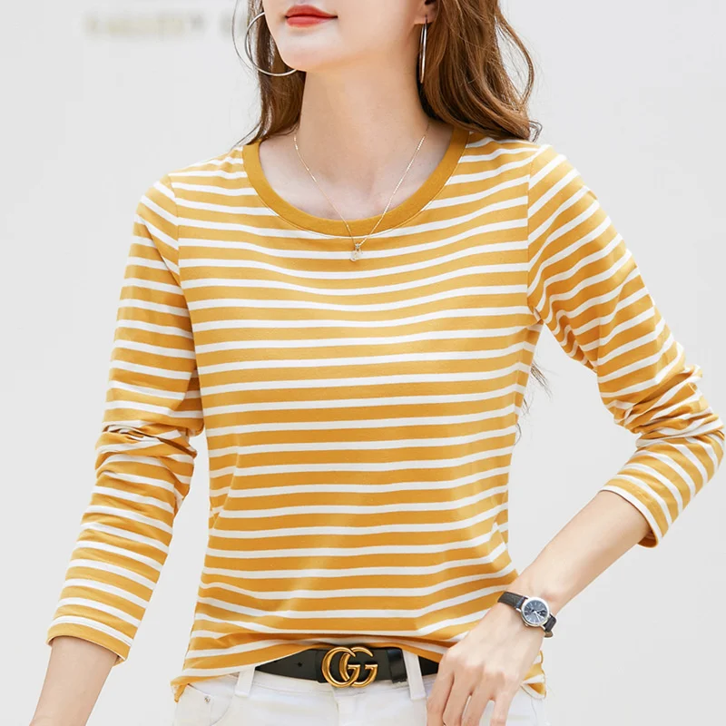 yellow and white striped long sleeve shirt