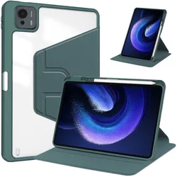 360° Rotating Clear Hard Stand Shockproof Tablet Case with Pen Holder and Flip Kickstand for MiPad7S 12.5 2025 (Army)
