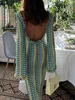 LANMREM Fashion Backless Women's Dress Lace Contrast Color Long Sleeves Slim Design Dresses 2024 New Summer Clothing 32C825 1