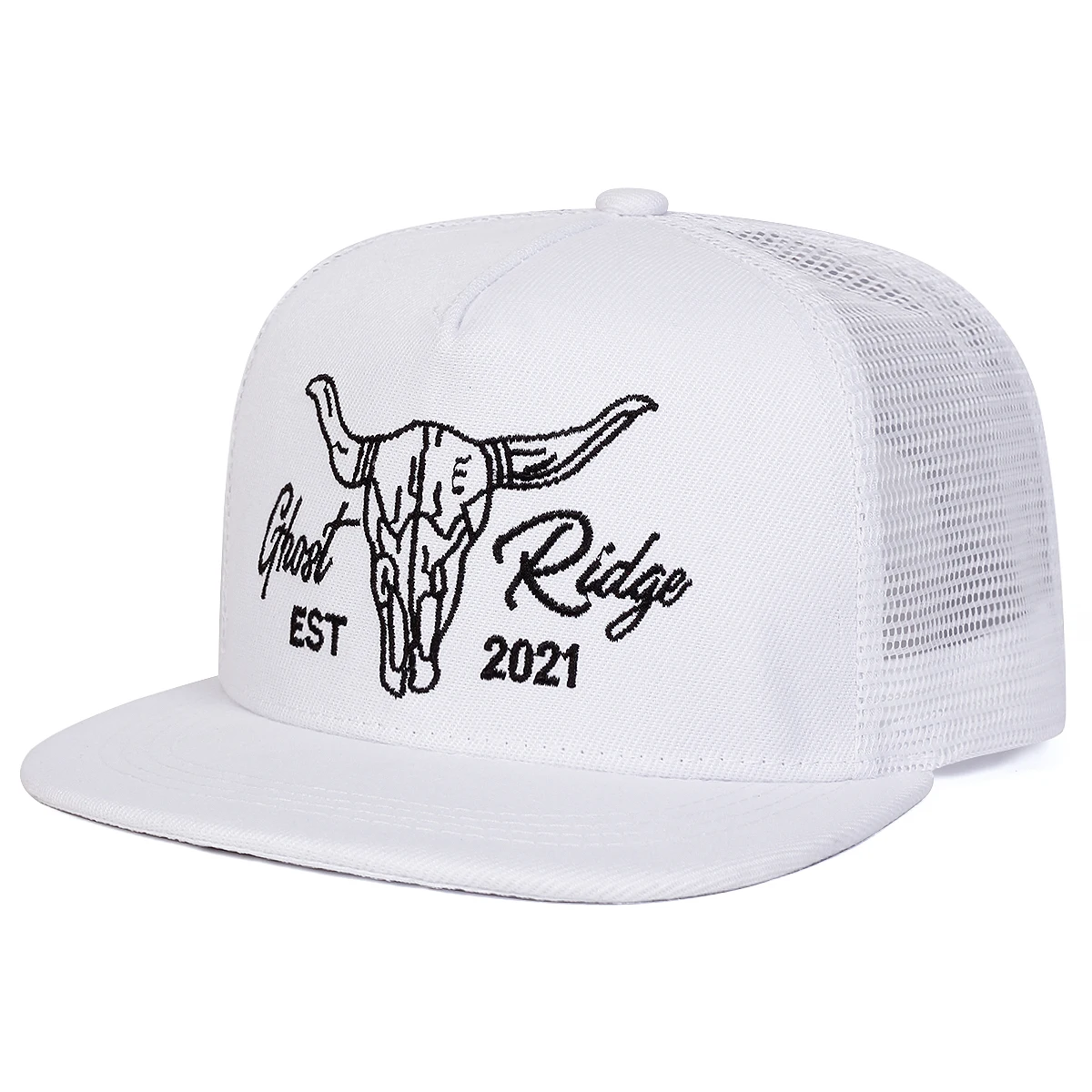 Unisex Hip-Hop-Netzhüte mit Ochsenkopf-Stickerei, Frühling, Sommer, Outdoor, verstellbare, lässige Baseballkappen, Trucker-Kappen, Sonnenschutzhut – Detail 5