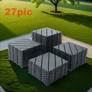 27 Pack Wood grain Interlocking Patio Deck Tiles- 12x12 Inch, Easy Install for Poolside, Balcony, Backyard-Durable Polypropylene 1