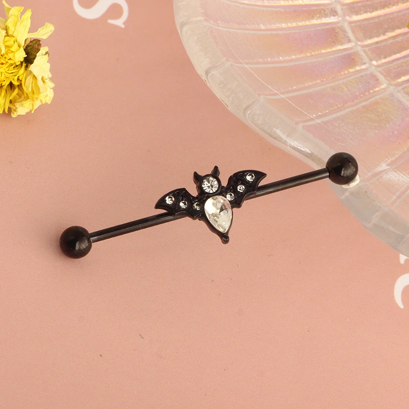 14g Stainless Steel Long Industrial Piercing Snake Moon CZ Crystal Piercing Barbell Earring Cartilage Helix Piercing 38MM