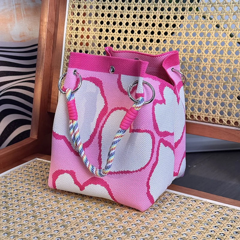 Borsa tote in tessuto grande Capaci Borsa dal design semplice e versatile per donna 2025 Nuova borsa lavorata a maglia con fiore scavato - immagine 5