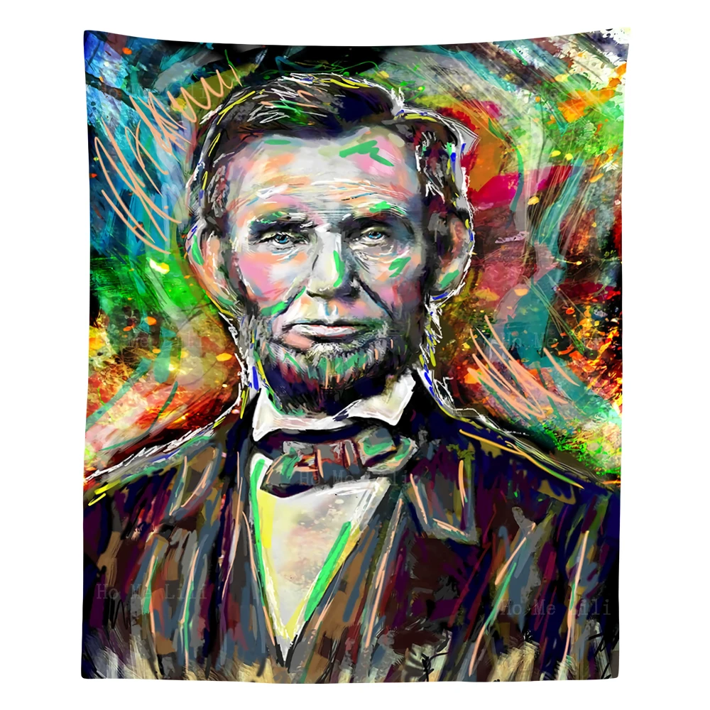 Abraham Lincoln American President Portrait Painting Tapestry By Ho Me Lili Per Soggiorno Home Decor Wall Hanging