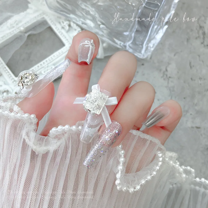5PCS 3D Organza 리본 활 네일 아트 매력 액세서리 손톱 장식 용품에 대 한 Rhonestones 부품 매니큐어 장식 재료