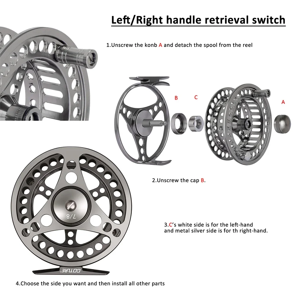 Goture Fly Fishing Reels CNC-machined 3/4 5/6 7/8 9/10 Large Arbor Fly Reel 2+1BB 1:1 WT For Trout Pike Carp Fishing Accessories 6