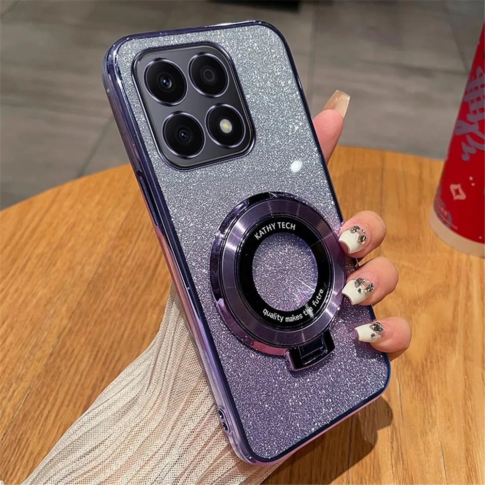 Enhanced Glitter Magnetic Stand Phone Case - Soft Silicone Shockproof Clear Bumper Cover