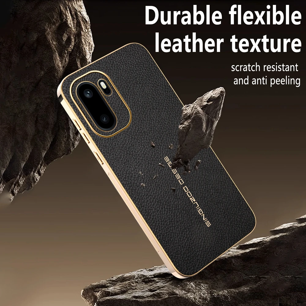 Luxurious Lychee Leather Electroplated Frame Phone Case
