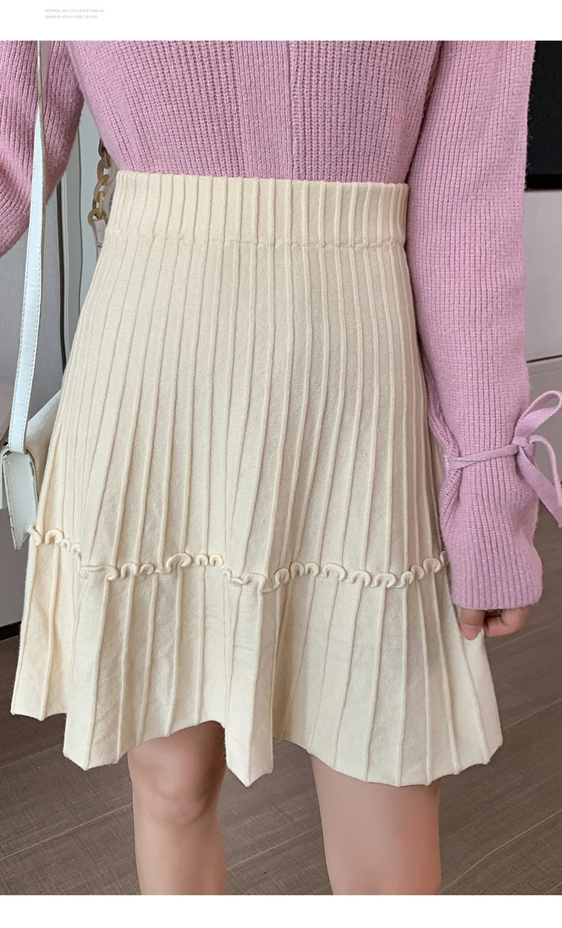 floral skirt 2020 Autumn Women Skirt Elegant Fashion Pleated Knitted Elastic High Waist Skirts Woman Casual Female A-Line Mini Skirt Winter maxi skirts for women