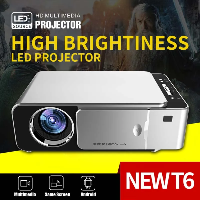 T6 Android System LED Projector Cinema Supports Mobile 1080P Mini Portable Projector Home Theater Smart TV WIFI