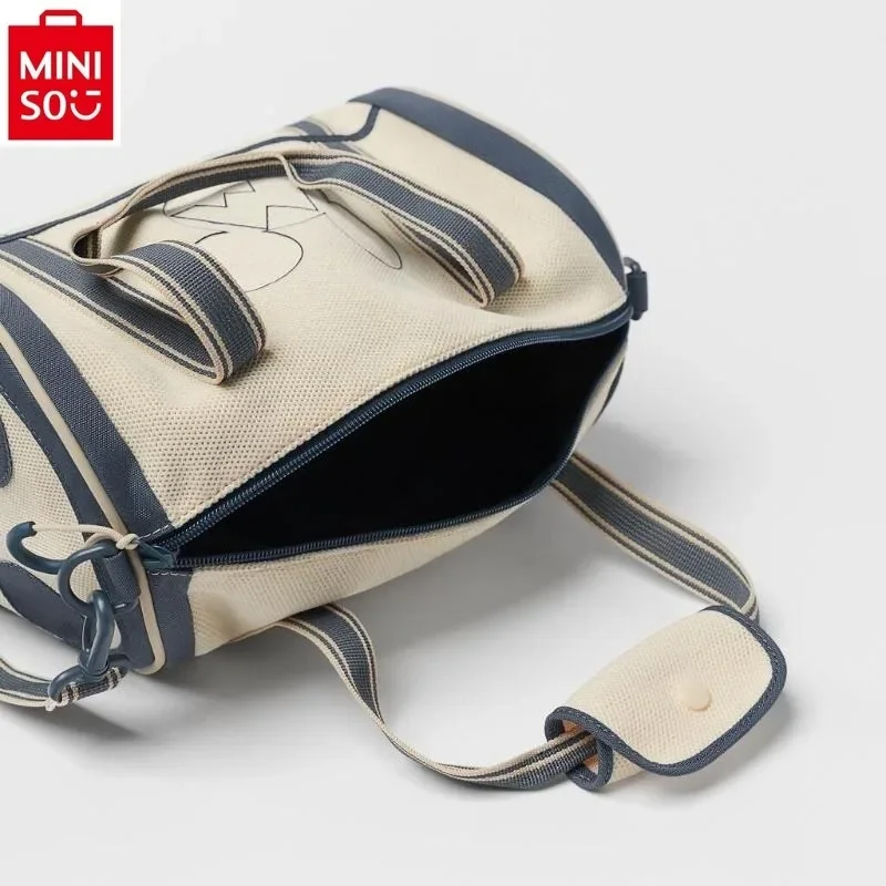 MINISO Disney Mickey High Quality Canvas Lightweight Cylinder Crossbody Bag Fashion Women's Large Capacity Storage Handbag
