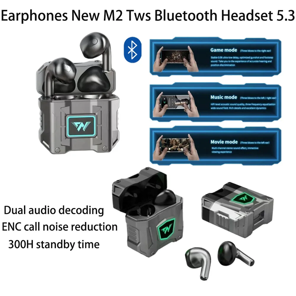 

Earphones New M2 Tws Bluetooth Headset 5.3 300H standby time Noise Reduction Wireless K78 Headset Waterproof Intelligent headset