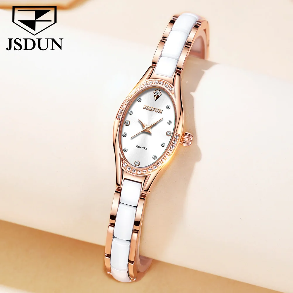 

JSDUN Original Luxury Ceramic Strap Quartz Women Watch Swiss Movement Elegant Ladies Rose Gold Bracelet Dress Gift for Wife 8842