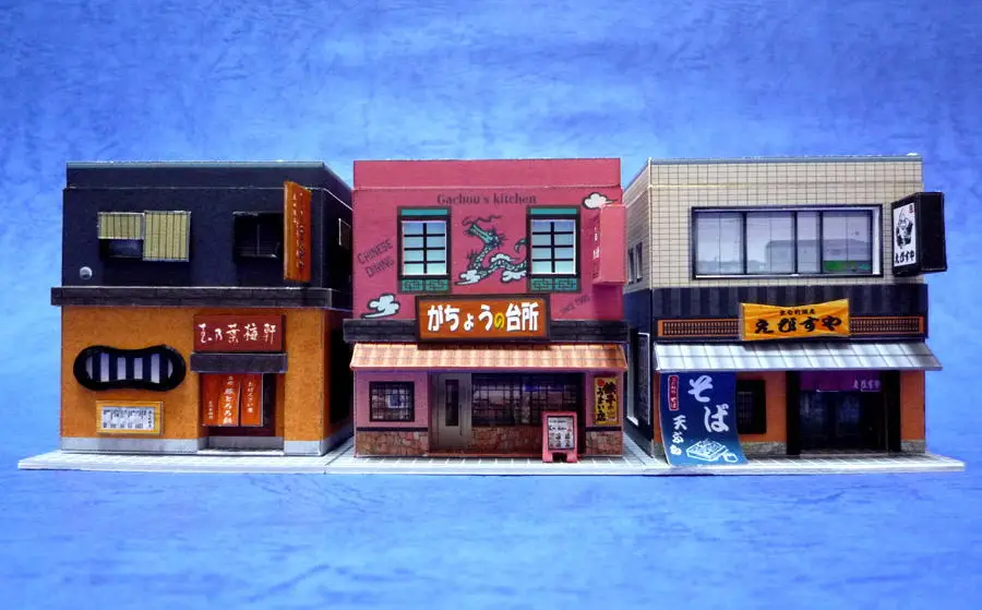 1:150 N-Scale Japanese Building Diorama 3D Paper Model Scene DIY Handmade Ornaments 6 Japanese restaurants