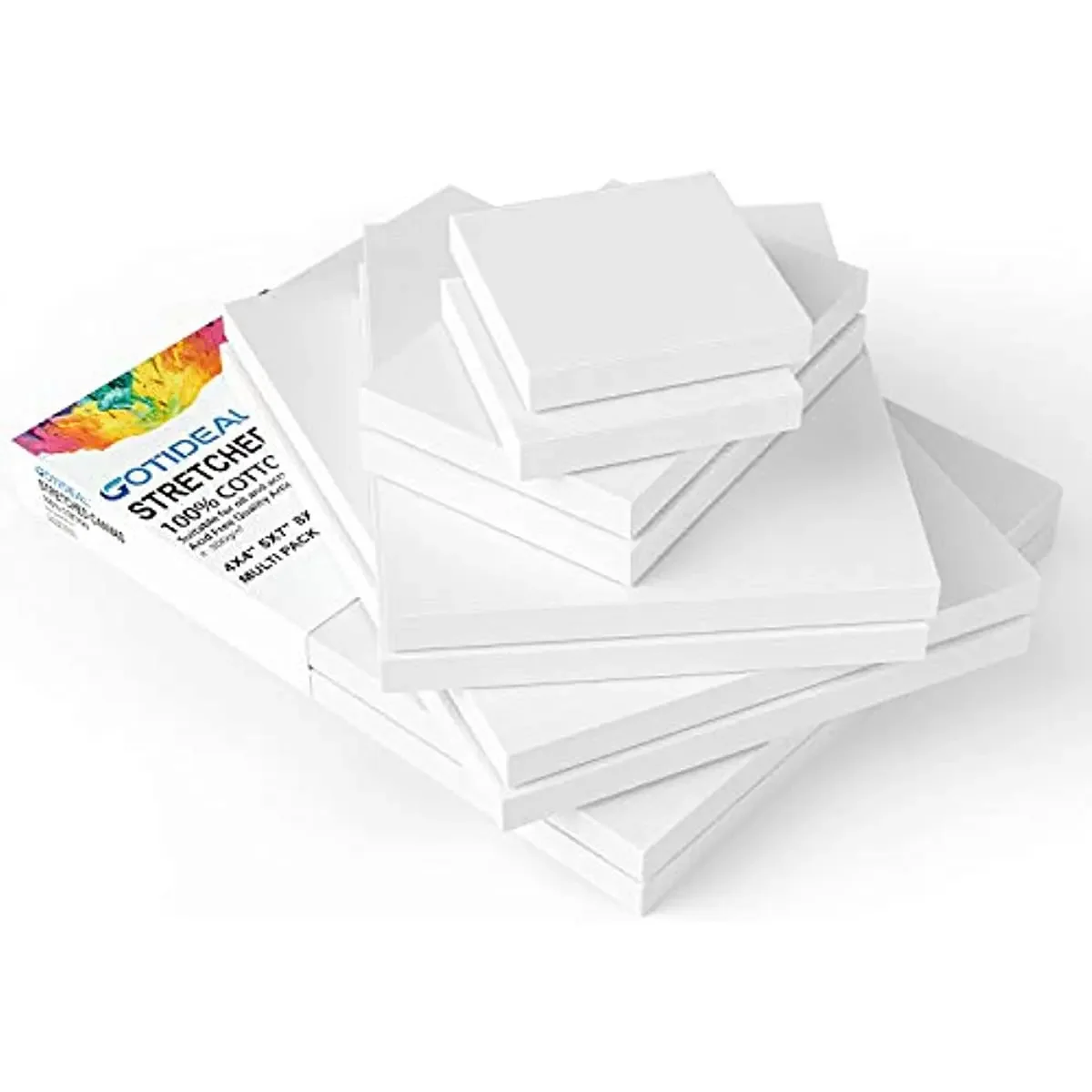 Cotton Artist Canvas Set of 4 4x4"/8x12"/16x16"/12x20" for Painting Acrylic Pouring Oil Paint Dry & Wet Art Media