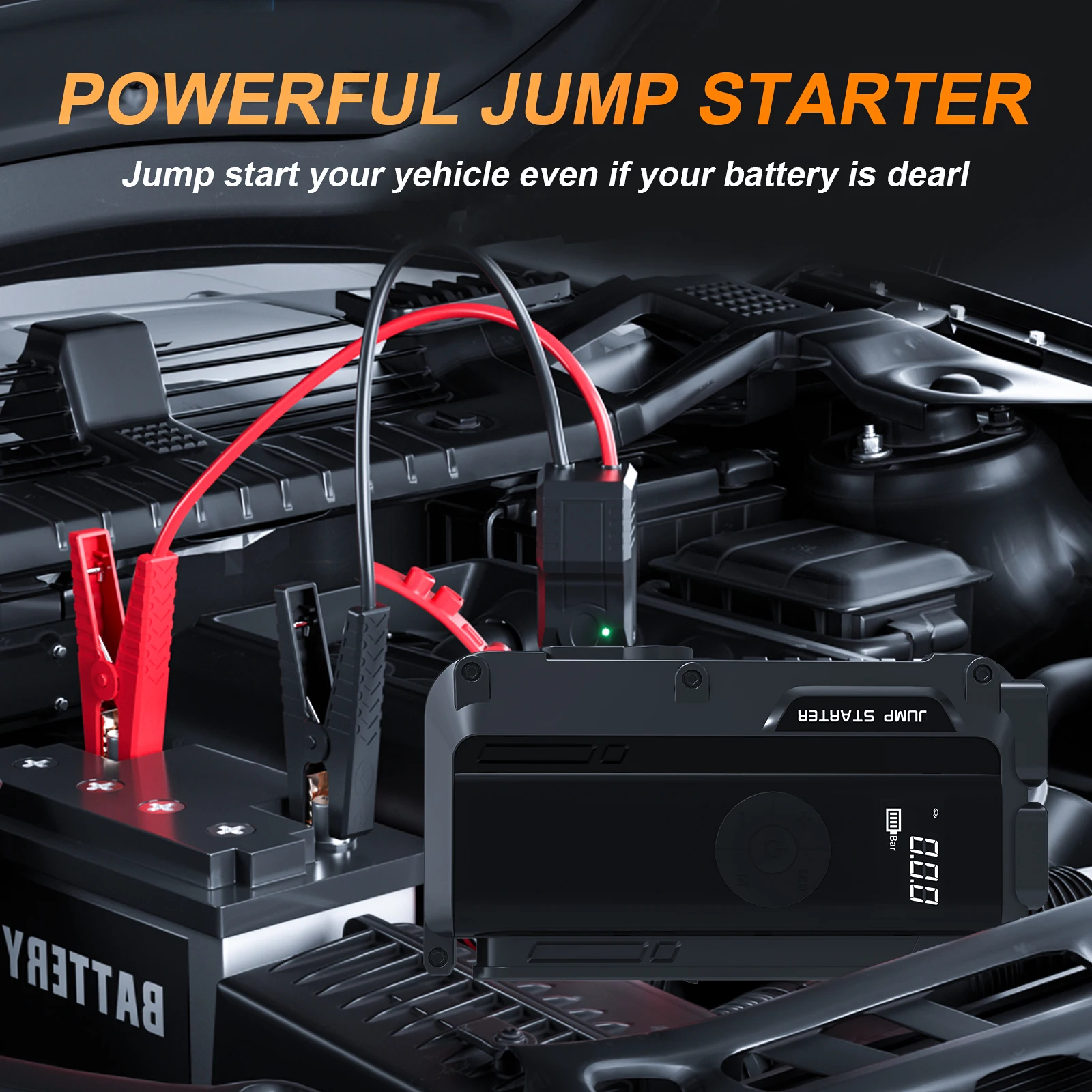 Roadjoy 3000A Portable Car Jump Starter with Air pump LED Light Power Bank Car Battery Charger Booster Buster For 10L 8.0L Start
