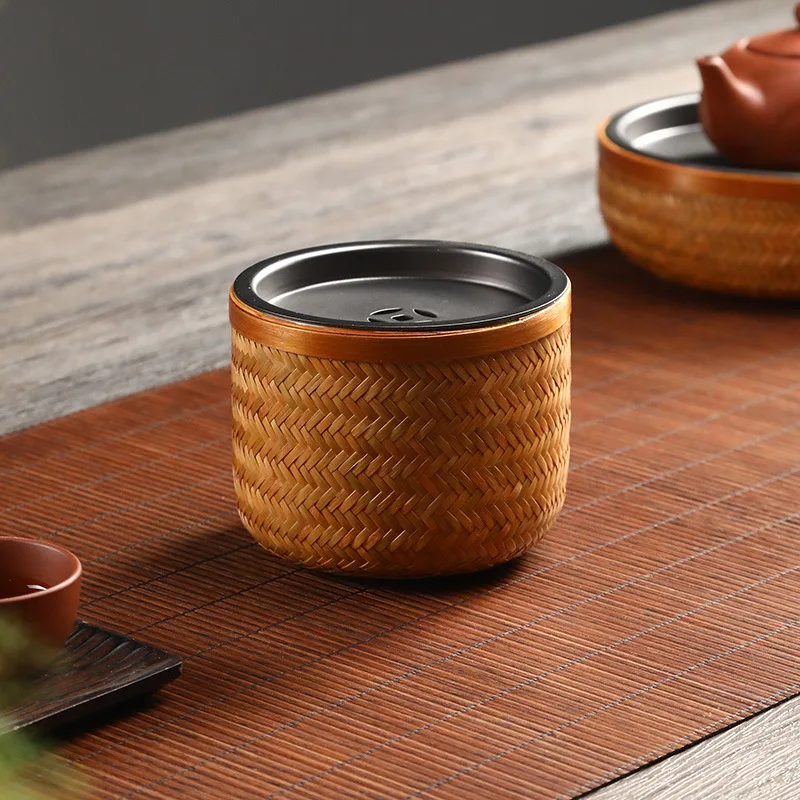 Handmade Bamboo Woven Water Storage Pot KungFu Tea Plate Chinese Style Household Dry Brewing Table Circular Tea Sea