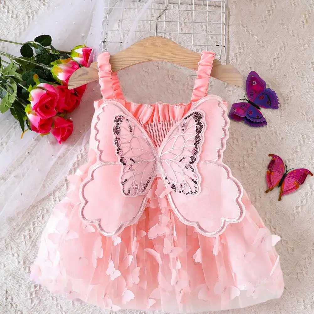 

Butterfly Wings Mini Dress Princess Style Butterfly Wings Dress with Sequin Detailing Scattered Hem for Kindergarten Performance