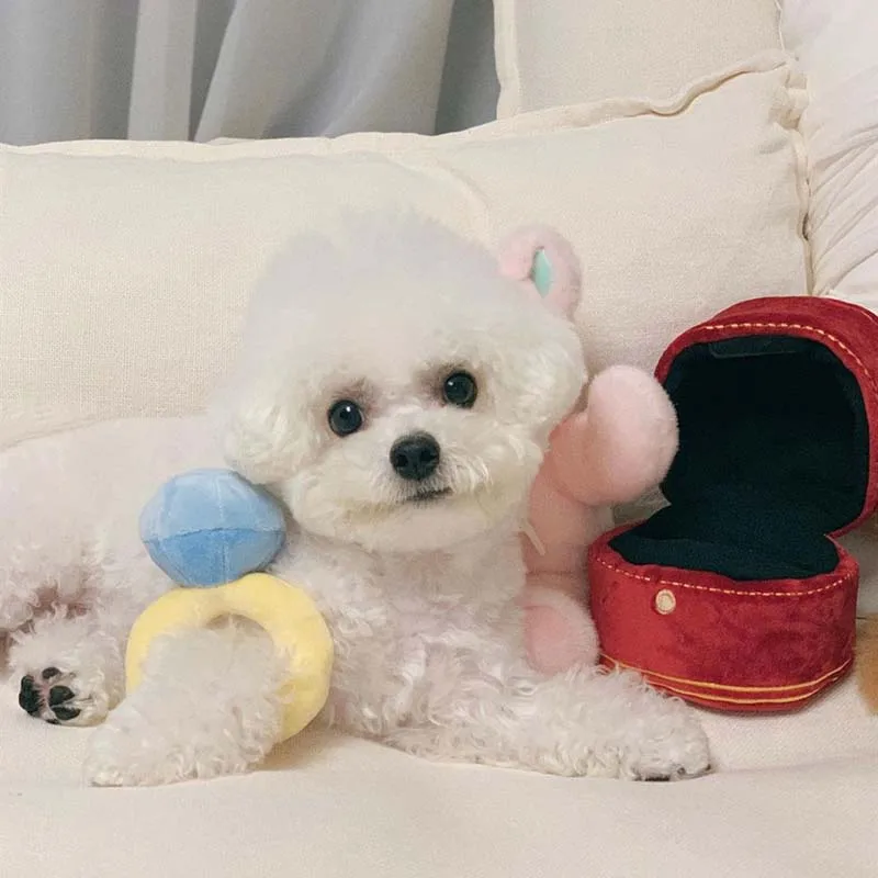 Diamond Ring Box Plush Toy for Dog Super Big Rings Box Set Puppy Dogs Interested Toys Puppies Kids Creative Cute Soft Toys INS 6