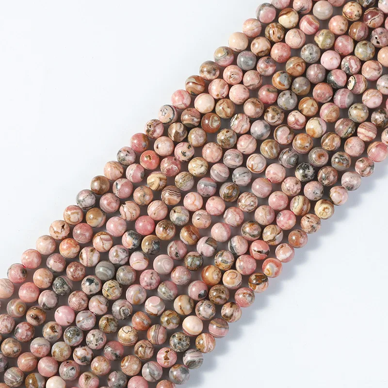 Natural Argentina Rhodochrosite Stone Beads Round Loose Spacer Bead For DIY Making Jewelry Bracelet Accessories 15''