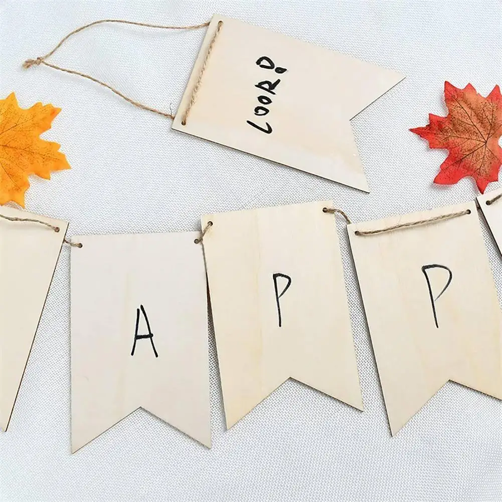 12/48pcs Natural Wooden Signs Banner DIY Unpainted Rustic Hanging Panes Blank Banner Board For Birthday Party Holiday