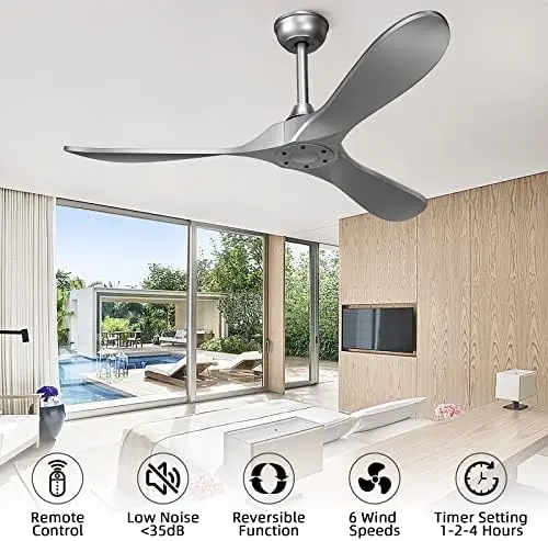 

Fan 52" with Remote Control,Modern Reversible DC Motor for Patio Bedroom Living Room Outdoor Ceiling Fans Black Hvac tools Adapt