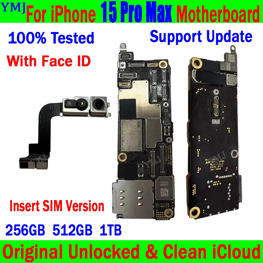 

Insert SIM Version Motherboard For IPhone 15 Pro Max Factory Unlock Mainboard Clean iCloud Logic Board 256g/512g Support Update
