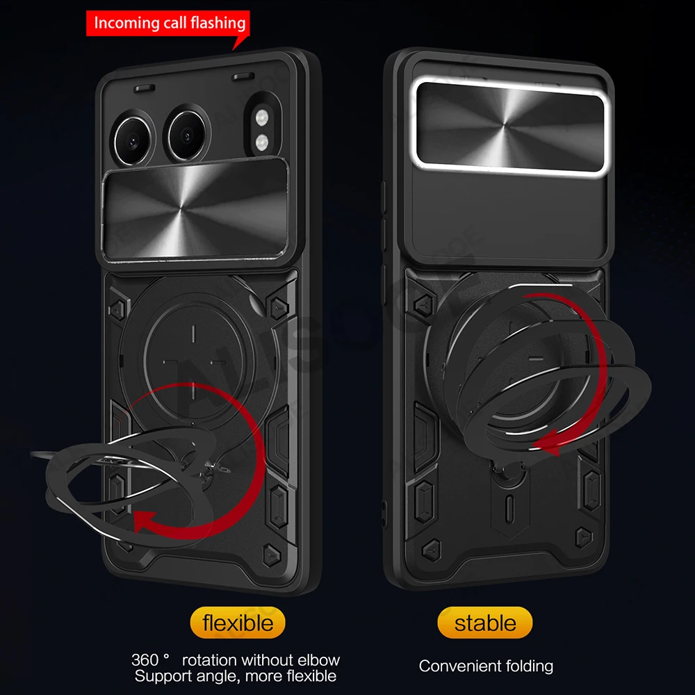 Slide Camera Stand Phone Case with Magnetic Ring Holder - Shockproof Protective Cover